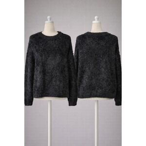 FRNCH Paris Womens Black Sparkle Eyelash Knit Sweater Crew Neck MS18-234 M/L